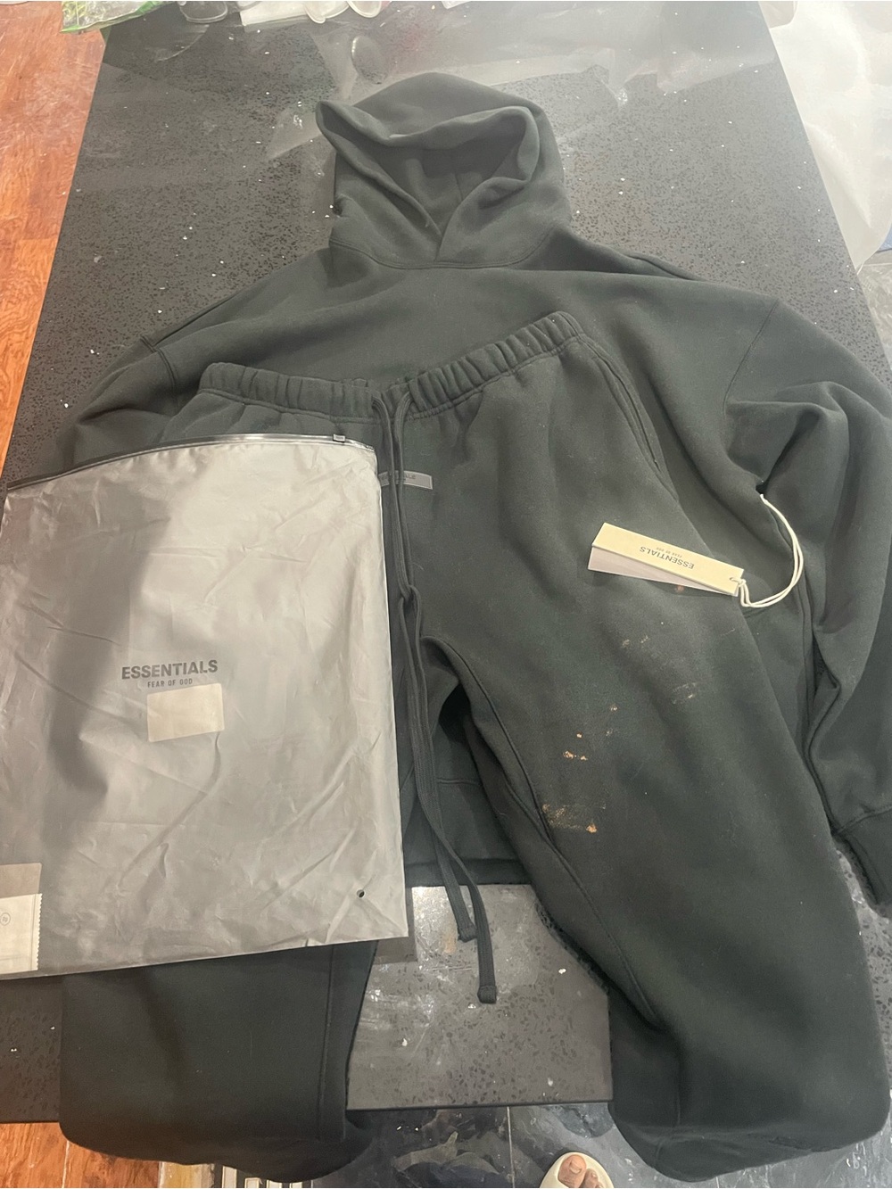 Brand NWT Fear of God essentials black hoodie and sweatpants set- Mens Large